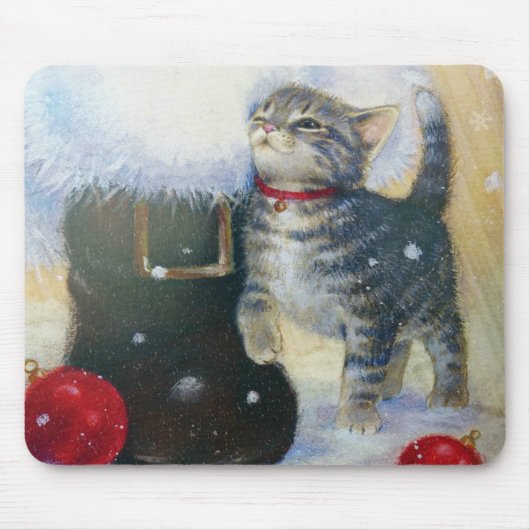 Kätzchen beim Weihnachtsboot Mousepad (Vorne)