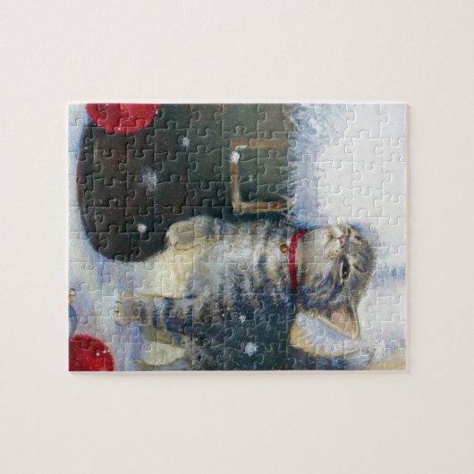 Kätzchen beim Weihnachtsboot Puzzle (Horizontal)