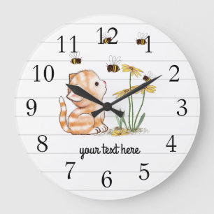 Kätzchen-Bienen-BlumenWanduhr Große Wanduhr