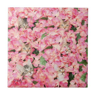 Kätzchen-Blumen-Collage Fliese