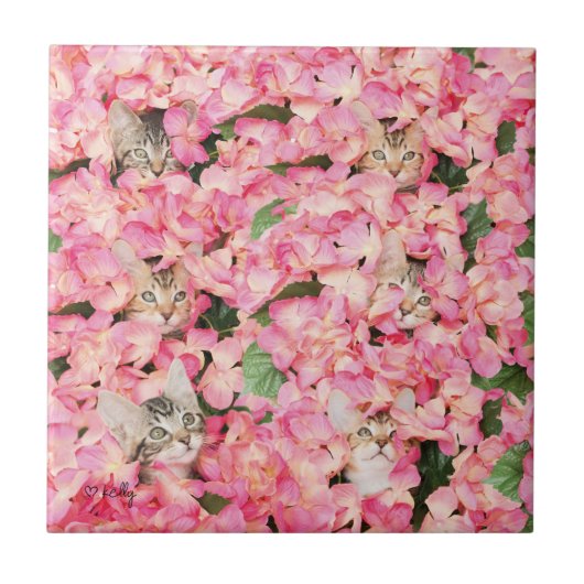 Kätzchen-Blumen-Collage Fliese (Vorderseite)