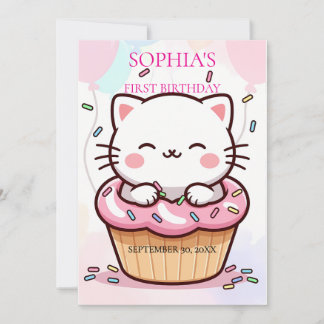 Kätzchen Cupcake Erster Geburtstag Einladung