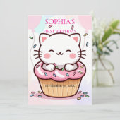 Kätzchen Cupcake Erster Geburtstag Einladung (Stehend Vorderseite)