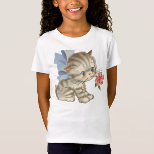 Kätzchen, das einen Rosen-Mädchen-T - Shirt häl