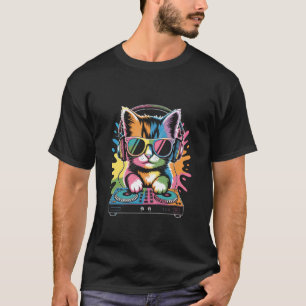 Kätzchen DJ an Plattenspielern EDM Synthesizer Rav T-Shirt