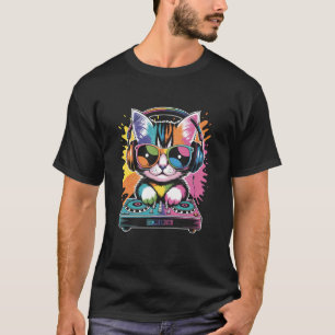 Kätzchen-DJ an Plattenspielern EDM Synthesizer Rav T-Shirt