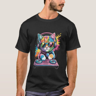 Kätzchen-DJ an Plattenspielern EDM Synthesizer Rav T-Shirt