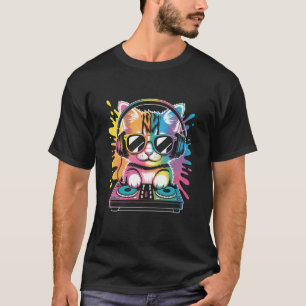 Kätzchen-DJ an Plattenspielern EDM Synthesizer Rav T-Shirt