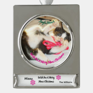 Kätzchen-Foto-Text-Jingle-Miauen, Anpassen,  Banner-Ornament Silber