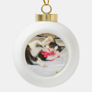Kätzchen-Foto-Text, Schneeflocke, Anpassen,  Keramik Kugel-Ornament