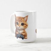 Kätzchen hält Spielcontroller Gamer-Katze Kaffeetasse (Vorderseite Links)