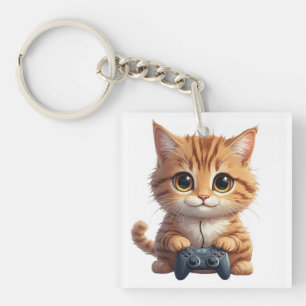 Kätzchen hält Spielcontroller Gamer-Katze Schlüsselanhänger