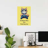 Kätzchen hält Spielcontroller, lächelnde Gamer-Kat Poster (Heimbüro)