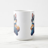 Kätzchen hält Spielcontroller, lächelnder Gamer-Ka Kaffeetasse (Mittel)