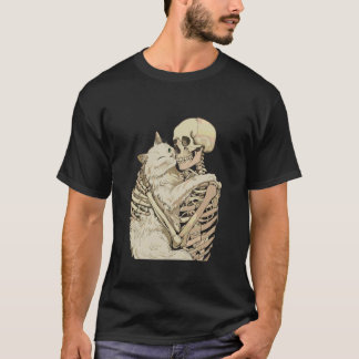 Kätzchen Haustier Skelett Umarmen Katze Grafik Hal T-Shirt