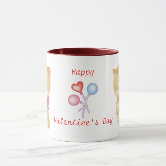 Kätzchen, Herz und Ballone - Tasse des Valentines (Zentrum)