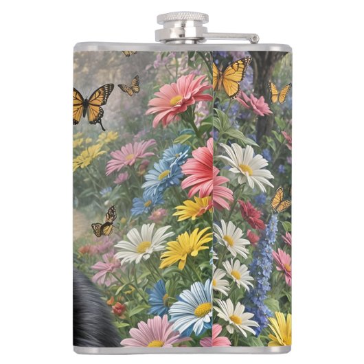 Kätzchen im Blumengarten Flachmann (Rückseite)