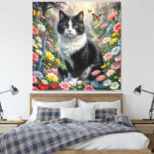 Kätzchen im Blumengarten Leinwanddruck (Insitu (Schlafzimmer))