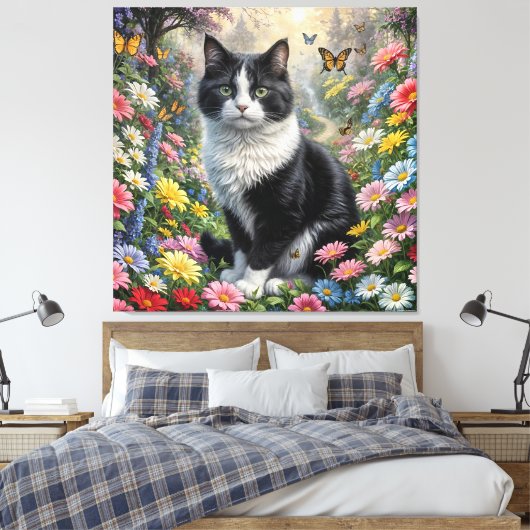 Kätzchen im Blumengarten Leinwanddruck (Insitu (Schlafzimmer))