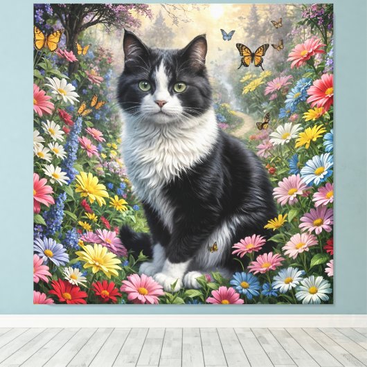 Kätzchen im Blumengarten Leinwanddruck (Insitu (Holzboden))