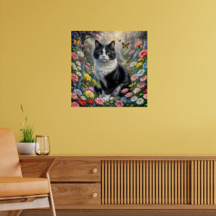 Kätzchen im Blumengarten Poster