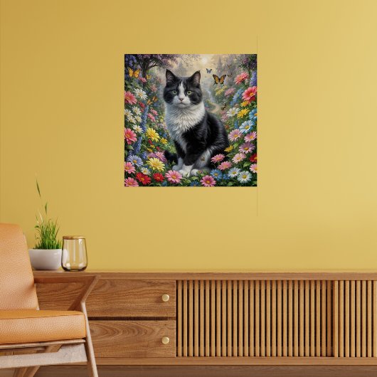 Kätzchen im Blumengarten Poster (Wohnzimmer 2)