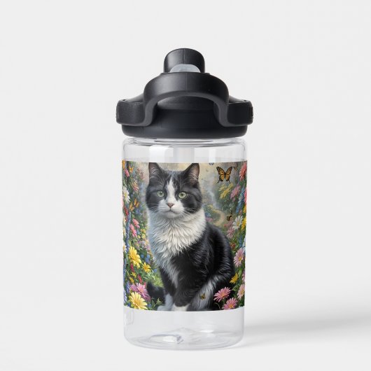 Kätzchen im Blumengarten Trinkflasche (Rückseite)