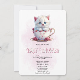 Kätzchen im Cup Pink Blume Kinderdusche Einladung