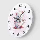 Kätzchen im Cup Pink Blume Uhr Wall Clock (Winkel)