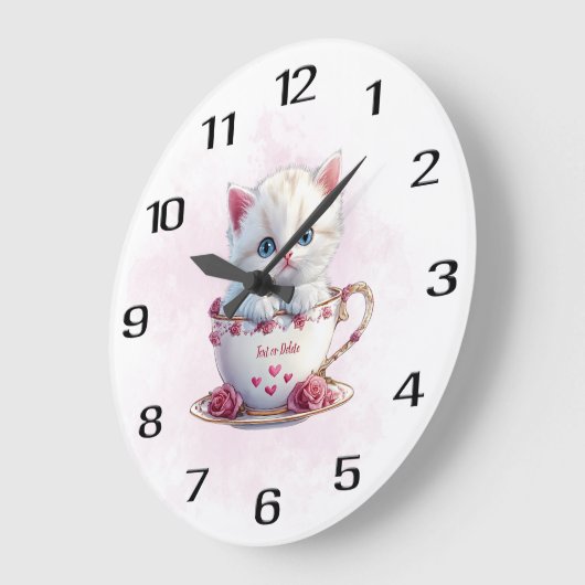 Kätzchen im Cup Pink Blume Uhr Wall Clock (Winkel)
