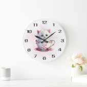 Kätzchen im Cup Pink Blume Uhr Wall Clock (Zuhause)
