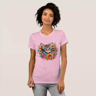 Kätzchen im farbenfrohen Blumenkranz T-Shirt