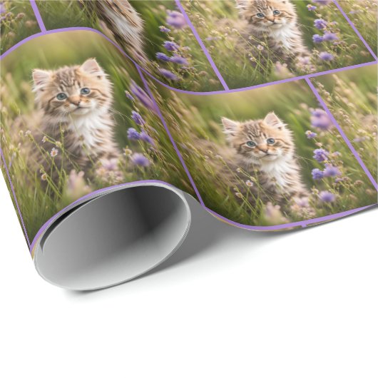 Kätzchen im Feld Wildblume Geschenkpapier (Rolleneckpunkt)