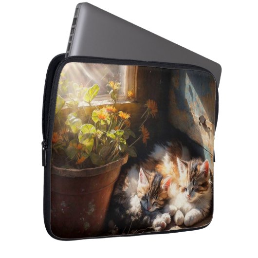 Kätzchen im Garten Ölgemälde mit Schilf Laptopschutzhülle (Vorne Rechts)