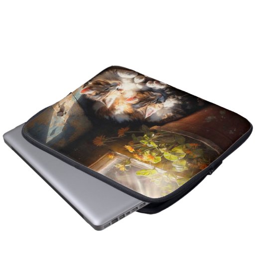 Kätzchen im Garten Ölgemälde mit Schilf Laptopschutzhülle (Vorne Knopf)