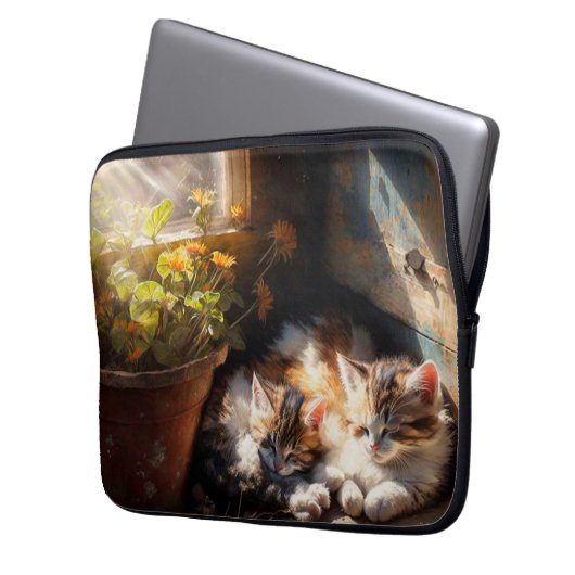 Kätzchen im Garten Ölgemälde mit Schilf Laptopschutzhülle (Vorderseite Links)