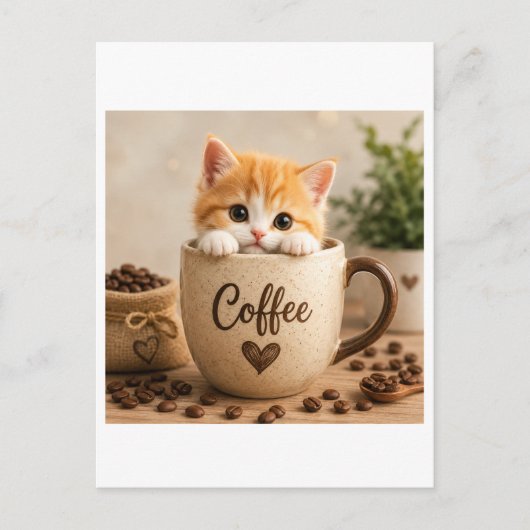Kätzchen im Kaffeetassen-Anhänger Postkarte (Vorderseite)