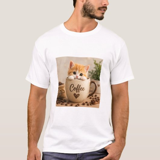Kätzchen im Kaffeetassen-Anhänger T-Shirt (Vorderseite)