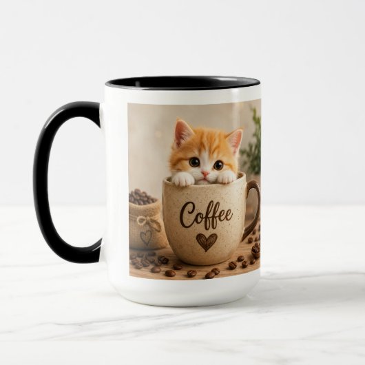 Kätzchen im Kaffeetassen-Anhänger Tasse (Links)