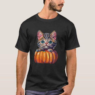Kätzchen im Kürbis Süße Halloween-Katze T-Shirt