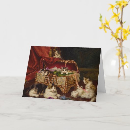 Kätzchen im Nähkorb | Jules Leroy Karte (Gelbe Blume)