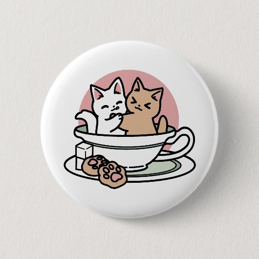 Kätzchen im Pokal knuddeln - Adorable Tea Time Button (Vorderseite)