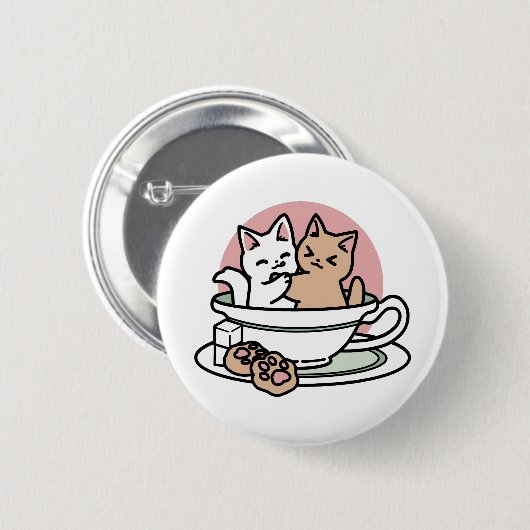 Kätzchen im Pokal knuddeln - Adorable Tea Time Button (Vorne & Hinten)