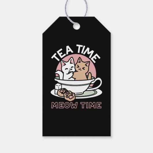 Kätzchen im Pokal knuddeln - Adorable Tea Time Geschenkanhänger (Vorderseite)