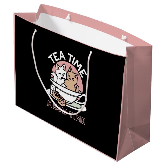 Kätzchen im Pokal knuddeln - Adorable Tea Time Große Geschenktüte (Rückseite Schrägansicht)