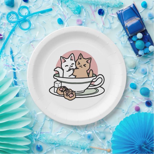 Kätzchen im Pokal knuddeln - Adorable Tea Time Pappteller (Party)