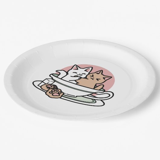 Kätzchen im Pokal knuddeln - Adorable Tea Time Pappteller (Schrägansicht)