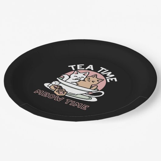 Kätzchen im Pokal knuddeln - Adorable Tea Time Pappteller (Schrägansicht)