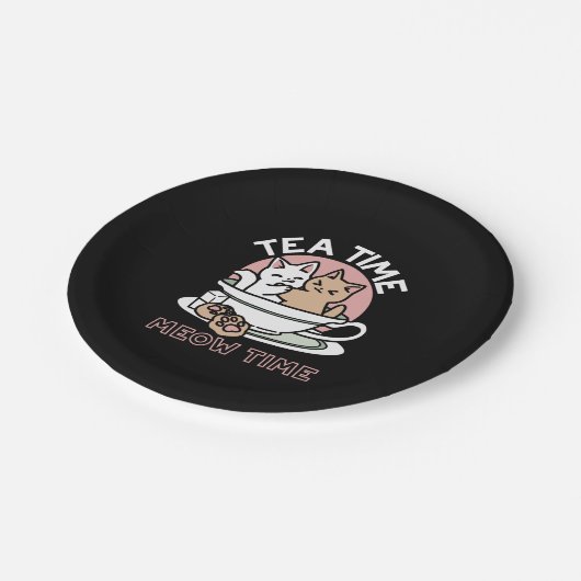 Kätzchen im Pokal knuddeln - Adorable Tea Time Pappteller (Schrägansicht)