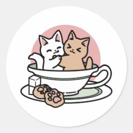 Kätzchen im Pokal knuddeln - Adorable Tea Time Runder Aufkleber
